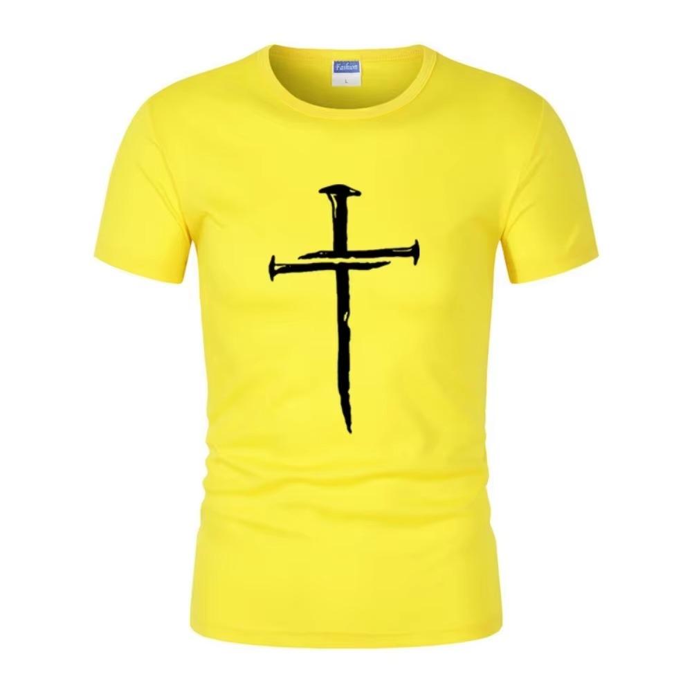 Men'S Summer New Retro Cross -Standing Short -Sleeved T -Shirt Casual Fitness Running Sportswear Network Eye Fast Dry Street Top
