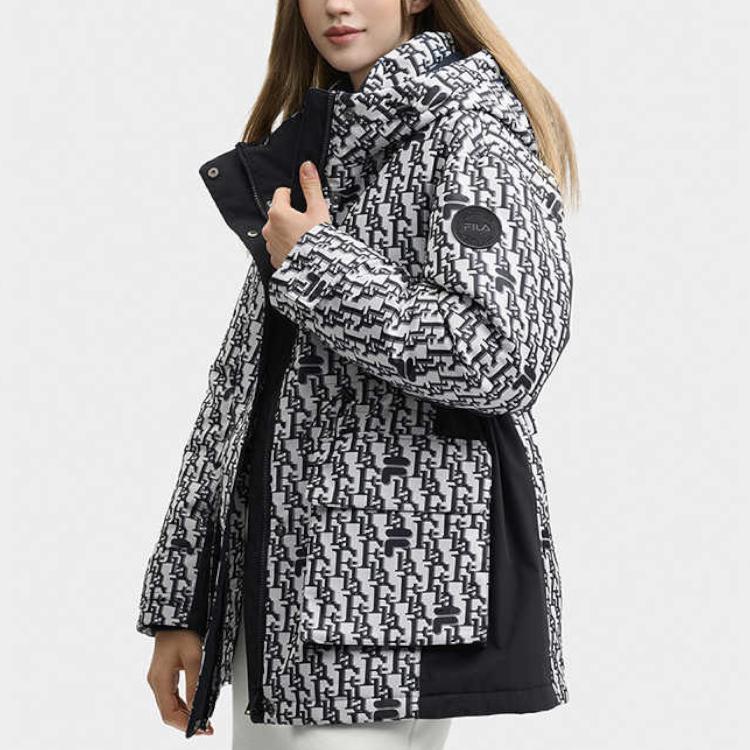 FILA Heritage Fashion Casual Mid-Length Hooded Down Jacket Women outerwear Legendary-Blue F11W448903FNV