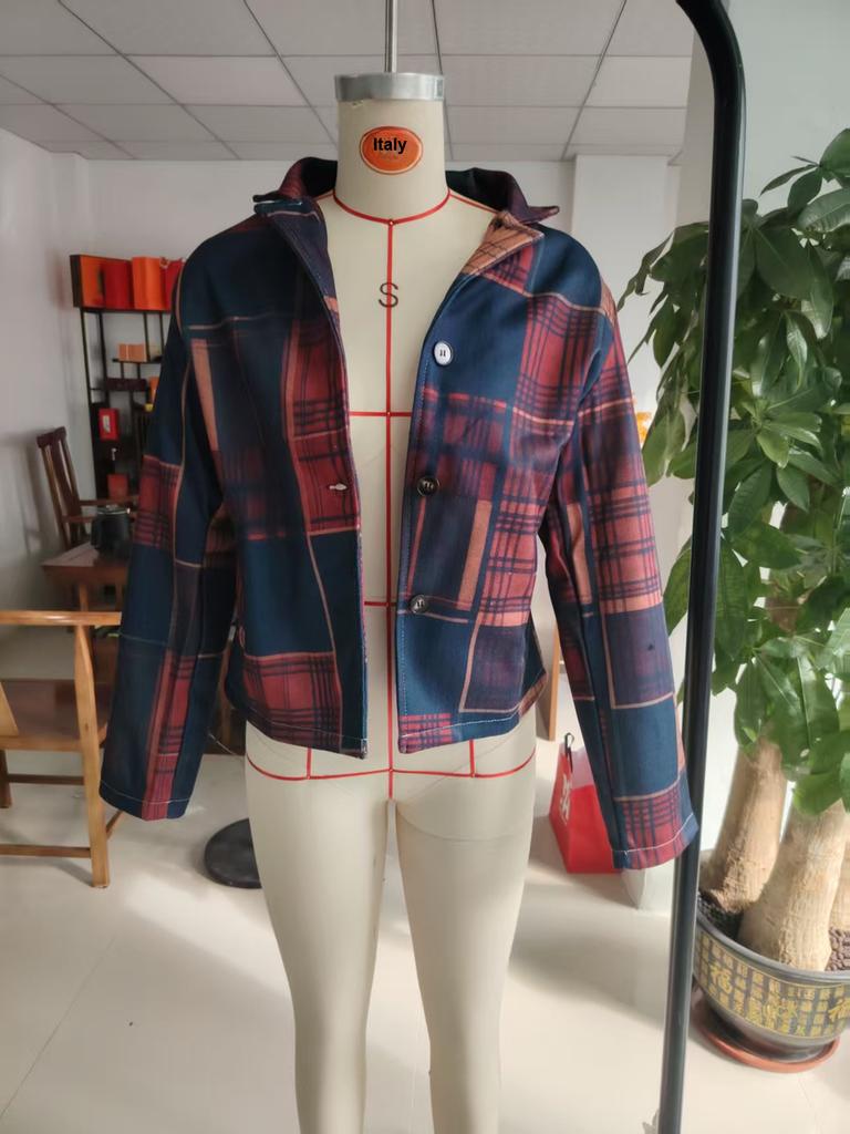 Women's Vintage Padded Coat Autumn Winter Stand Collar Patchwork Button Coat Small Blazer