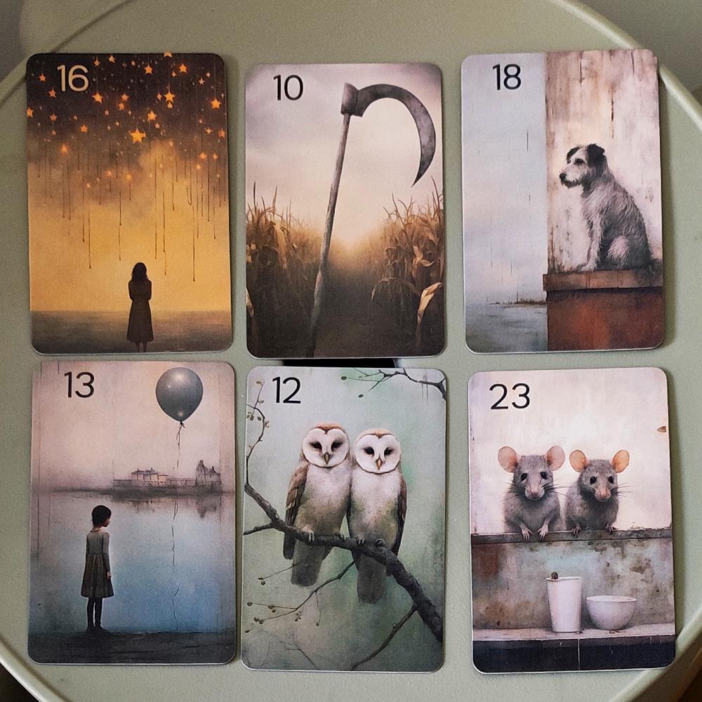 Carte Lenormand Silbernacht, 9*6cm 76 Pezzi Carte per Divinazione Stile Pittura a Olio Vintage Doppia Embossatura Dimensioni Portatili