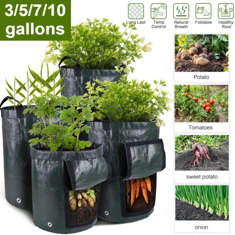 Pěstovací pytle na zahradu 3/5/7/10 galonů Brambory Pěstovací pytle Pěstování zahradnických rostlin Pytle PE Tkanina Mrkev Nádoba na pěstování zeleniny