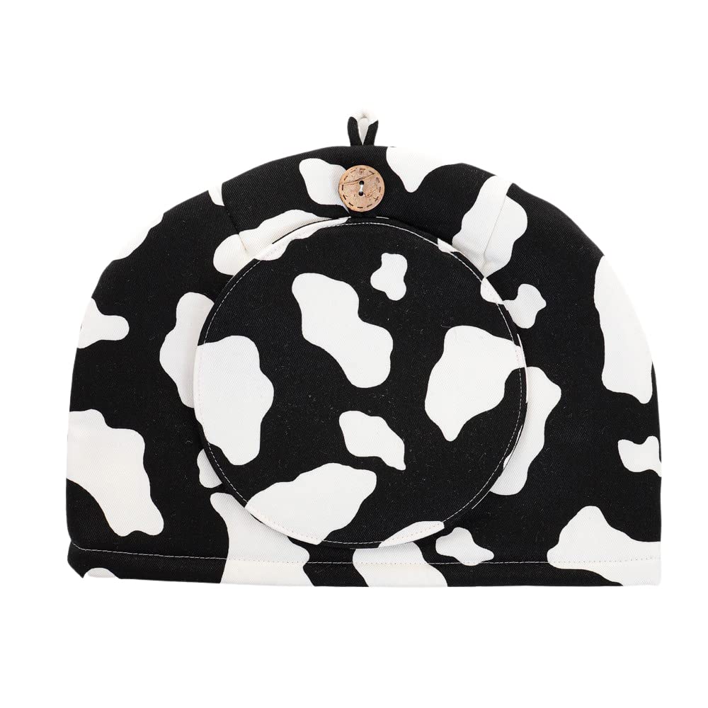 Stylish Tea Cozy Teapot Cover with Holstein Cow Black Animal Design, Crafted by Kawashima Sachiko and Akiko, Made In Japan, 100% Cotton