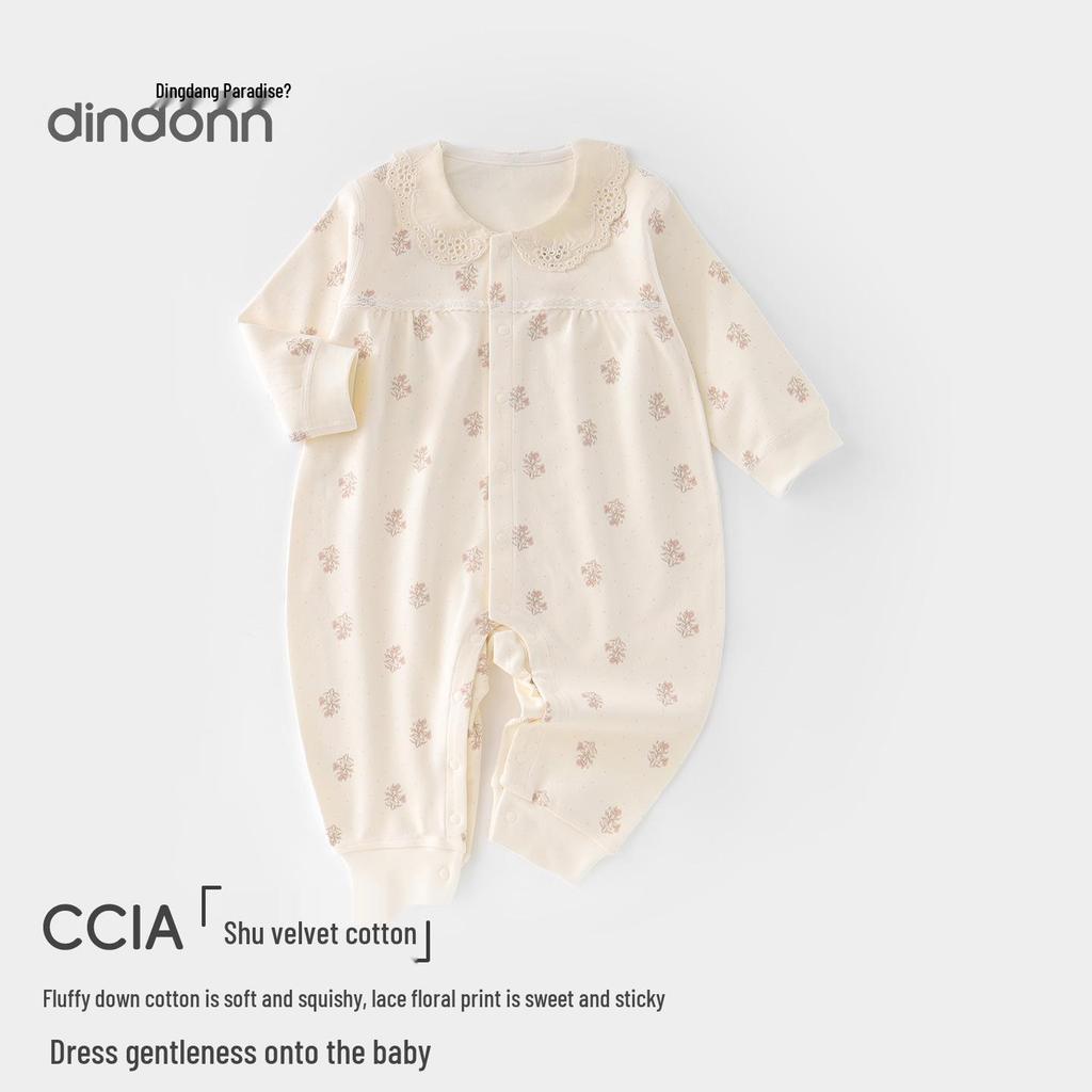 Korean Style Newborn Pure Cotton Autumn Lace Collar Long Sleeve Bodysuit