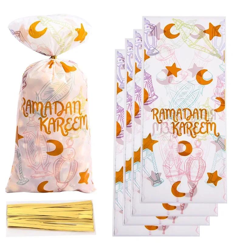 25/50 sztuk Torebki na prezenty Eid Mubarak Plastikowa torba na słodycze i ciasteczka Dekoracje Ramadan Kareem Islamskie Muzułmańskie Akcesoria imprezowe Torebki na prezenty Eid