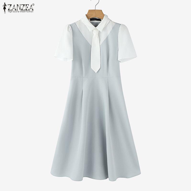 ZANZEA Women Summer Casual Loose Elegant Patchwork Short Sleeve Dress
