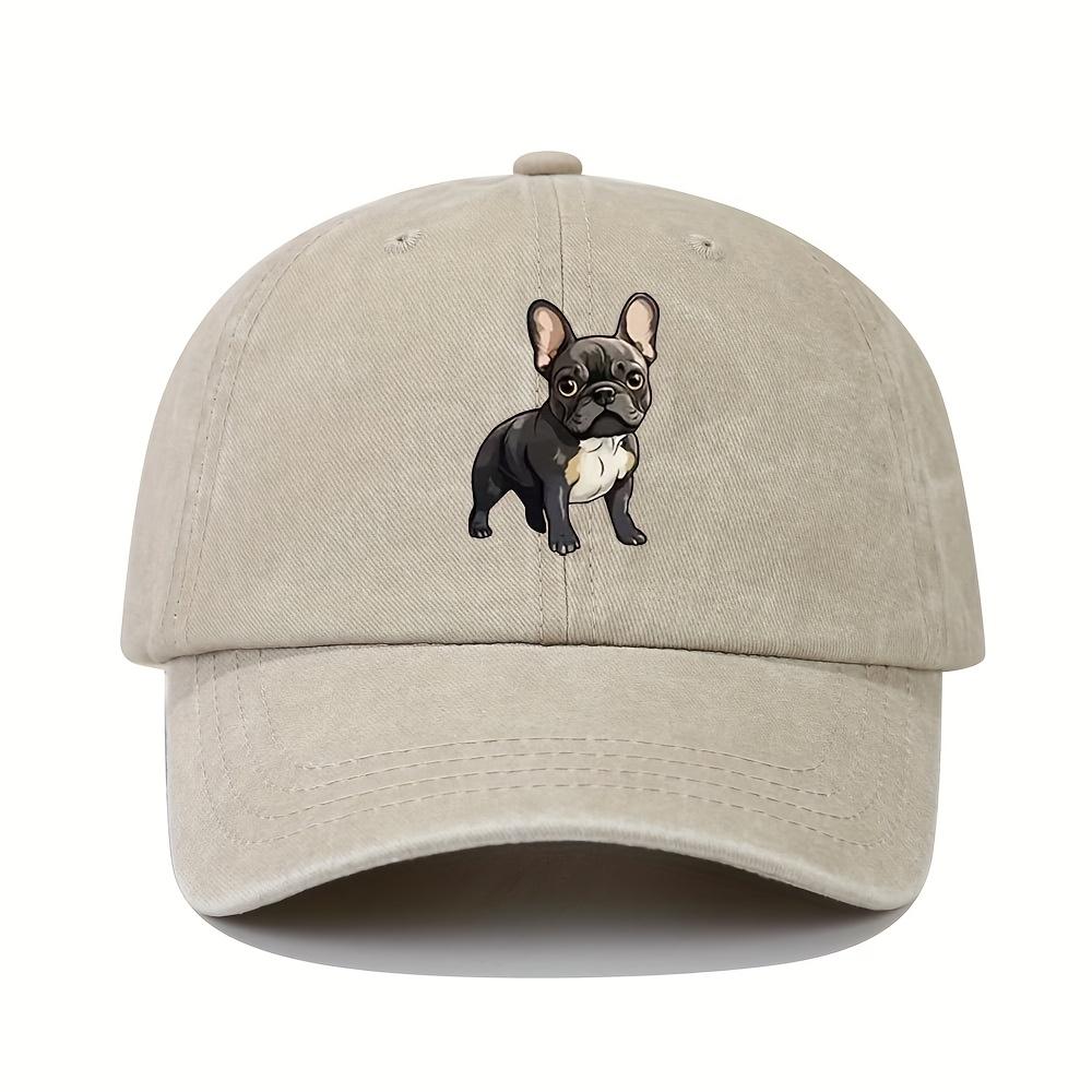 Retro Washed Baseball Cap with French Bulldog Pattern, Suitable for Both Men and Women, Dad Hat