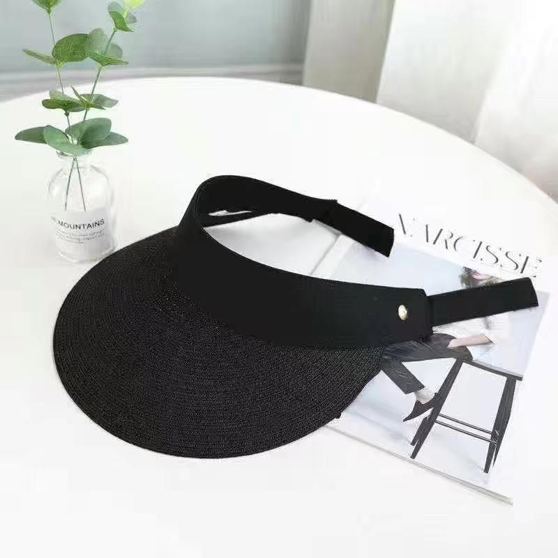 Magic Tape Panama Women Straw Hat Empty Top Summer Hat Sun Protection Outdoor Sports Fishing Beach Cap Elegant Street Cap