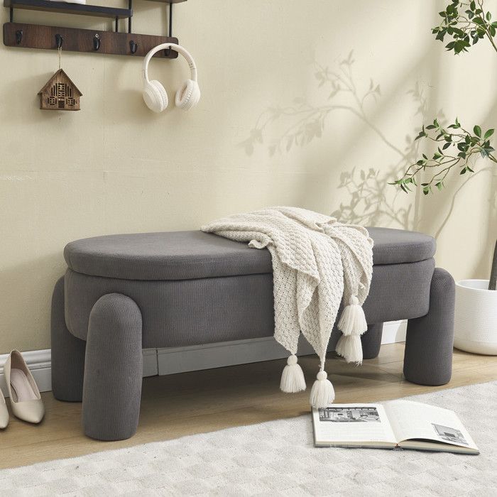 Banc de rangement - MUVOE - Moderne - Tissu velours côtelé - Gris - 104x36x15 cm