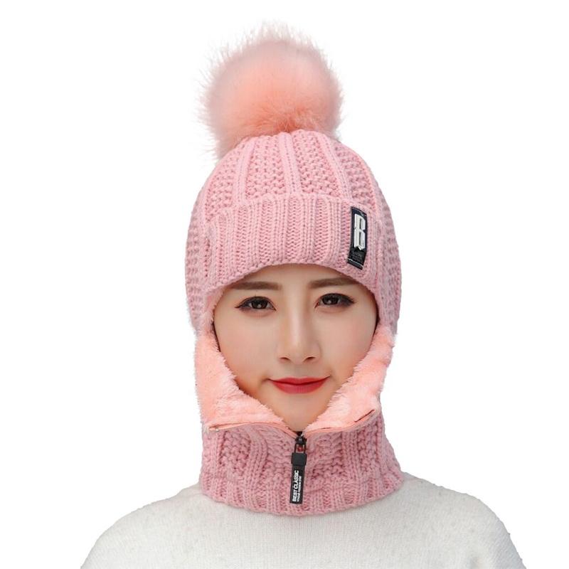 Buy Women Wool Knitted Hat Ski Hat Sets for Female Windproof Winter