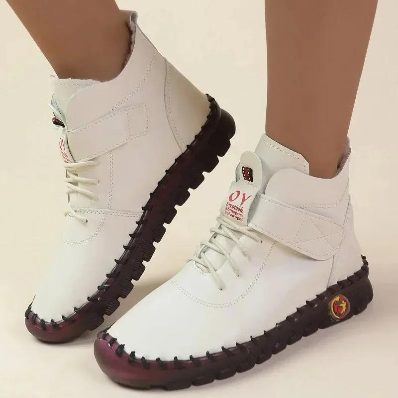 2026 New Fur Thick Boots Women Short Leather Boots Women's Furry Orthopedic Shoes Women Winter Waterproof Snow Boots Botas Mujer