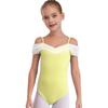 Girls Ballet Gymnastics Performance Leotard Butterfly Back Design Ruched Mesh Collar Spaghetti Straps Dancewear