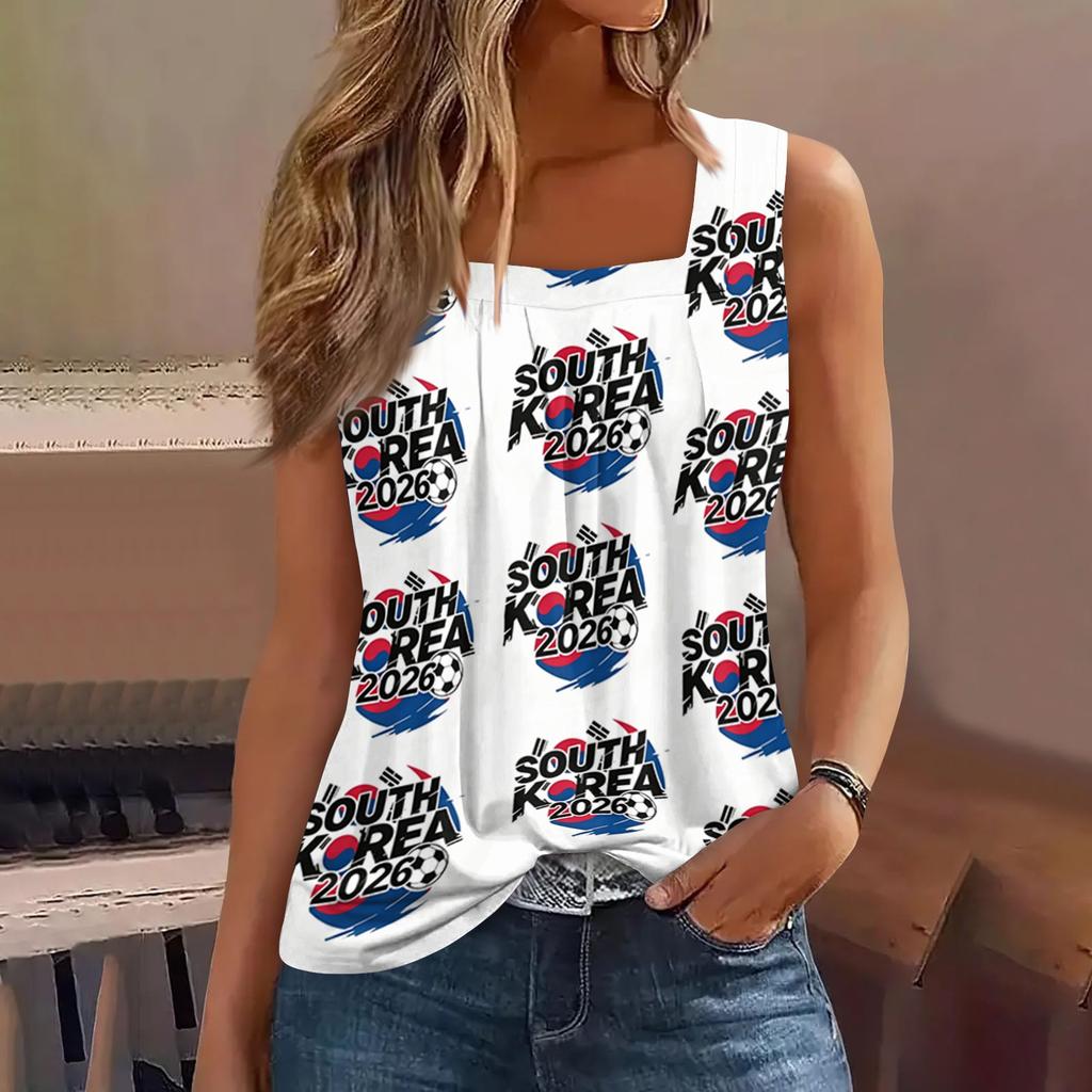 Dames Mouwloos Vierkante Hals Casual Tanktop Duitsland 2026 Voetbalprint Zomer Mode Ontspannen Pasvorm Lichtgewicht Shirt