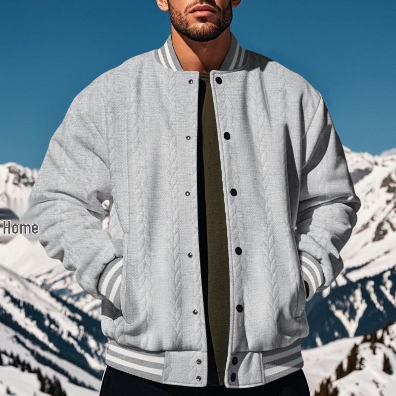 2024 Herren Jacquard Baseball-Cardigan – Einreihige, lässige einfarbige Jacke für Frühling & Herbst