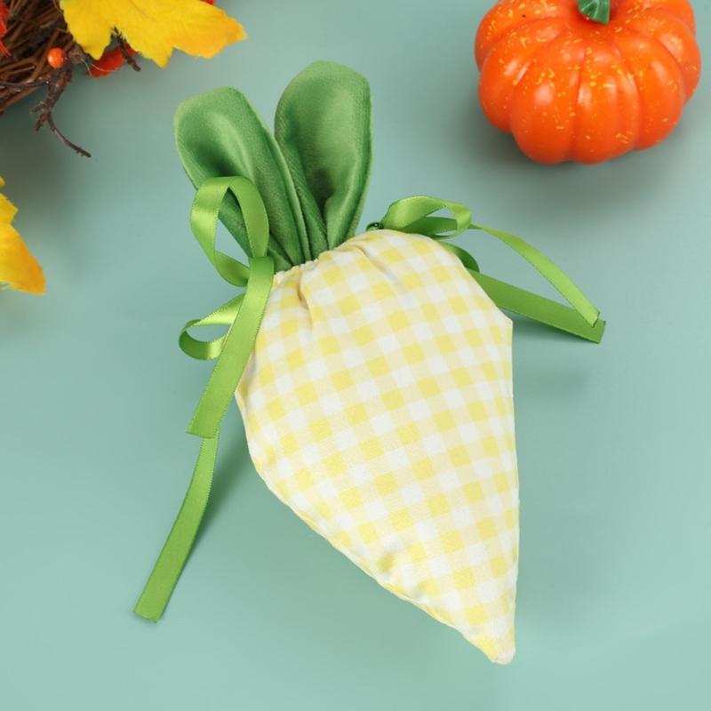 6Pcs Easter Carrot Shape Fabric Candy Bag Drawstring Gift Bag Candy Cookie Chocolate Holder Bag for Easter Birthday