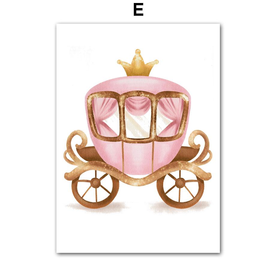 Princess Girl Castle Crown Carriage Magic Wand Wall Art Canvas Painting Cartoon Posters And Prints Pictures Girl Kids Room Decor