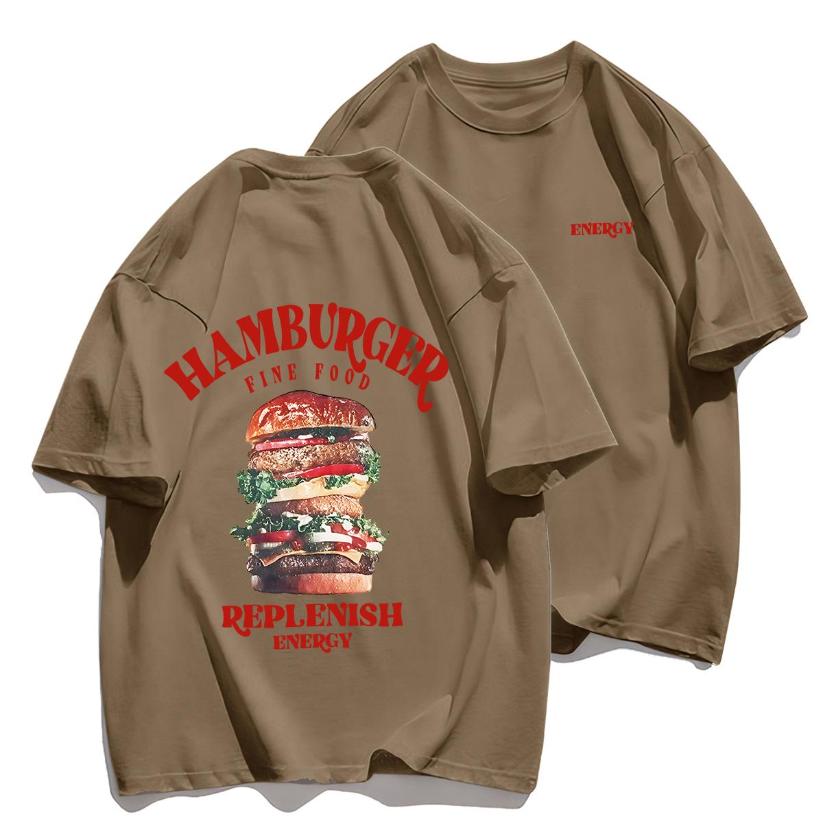 

A Huge Hamburger T-Shirt Male Summer Comfortable Tee Shirts Breathable Soft Cotton Crewneck Top Multicolor Hip Hop Clothes M