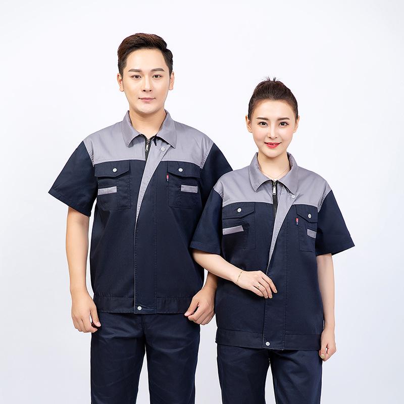 Men's Summer Color Block Short Sleeve Auto Repair Workwear Overalls Set