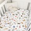 Retro Boho Floral Leaves Butterflies Baby Crib Sheet 52''x28'' Botanic Garden Spring Stretchy Fitted Crib Mattress Cover for Boy Girl Plants Soft