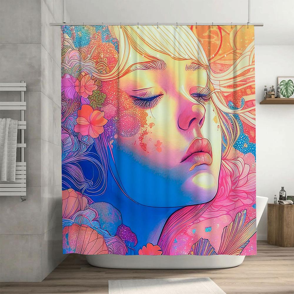 Colorful Shower Curtain Floral Print for Bathroom Decor Modern Artistic Design Easy to Clean Fabric Material