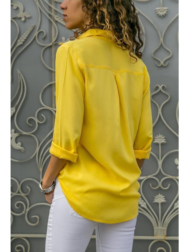 Women's Deep V Neck Long Sleeve Chiffon Shirt Solid Color Spring Summer Top