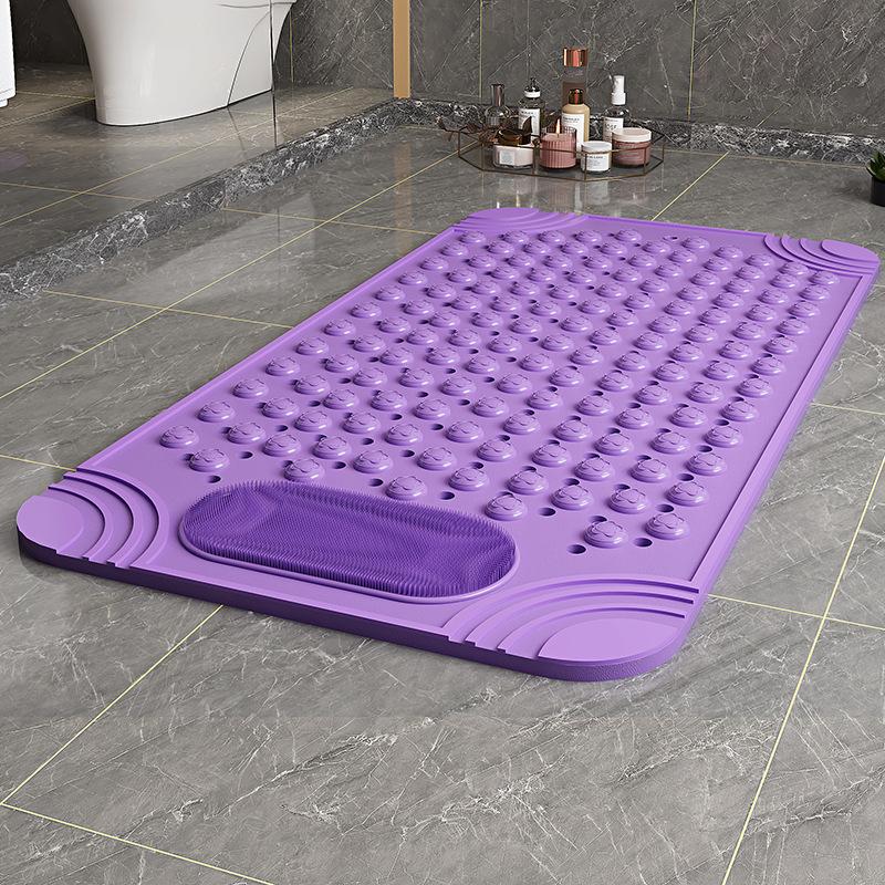 Non-Slip PVC Bath Mat with Massage Buttons - Light Blue & Multi-Color Polka Dot Pattern, Rectangular Shower and Bathroom Safety Mat, Bath Accessories