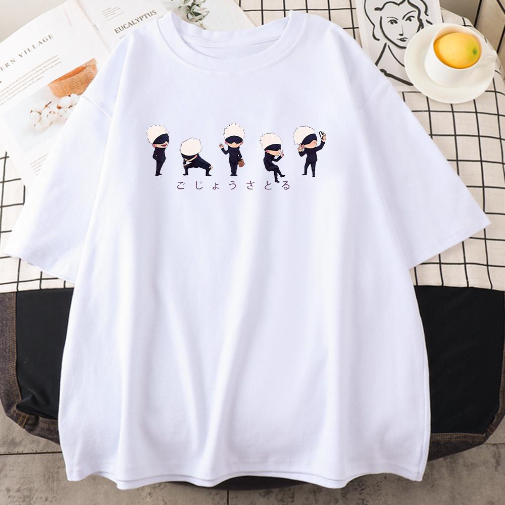 Anime japonez Lil Gojo Imprime Tricou din bumbac pentru bărbați Îmbrăcăminte cu personalitate Street Hip Hop tricouri oversize casual pentru bărbați cu mânecă scurtă