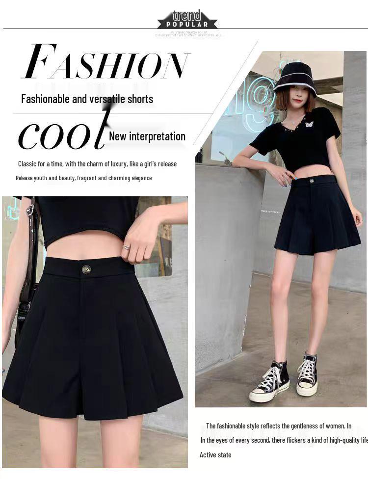 Women's Summer Wide-Leg Pleated High-Waist Slimming A-Line Shorts