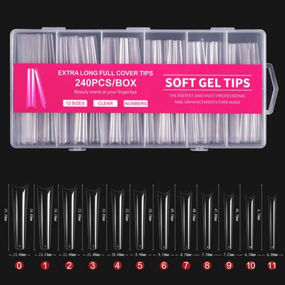 Nail Art Super Long Water Pipe Nail Piece False Nail Patch 240 Pieces Boxed Transparent Full Sticker Xxxl Denim