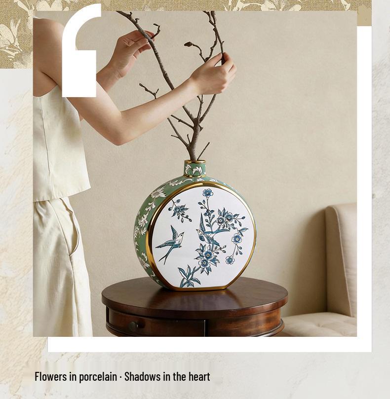 Gilded Blue and White Porcelain Flower Vase - Home Decor Ornament