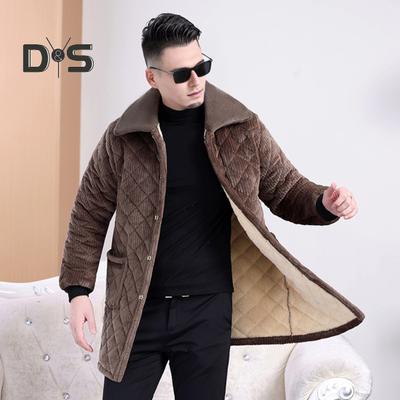 Men Coat Lapel Long Sleeve Single Breasted Jacket with Pockets Solid Color Thickened Velvet Lining Winter Jacket