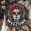 Vintage Tin Metal Art Decor Sugar Skull Wreath Sign Home Outdoor Wall Hanging