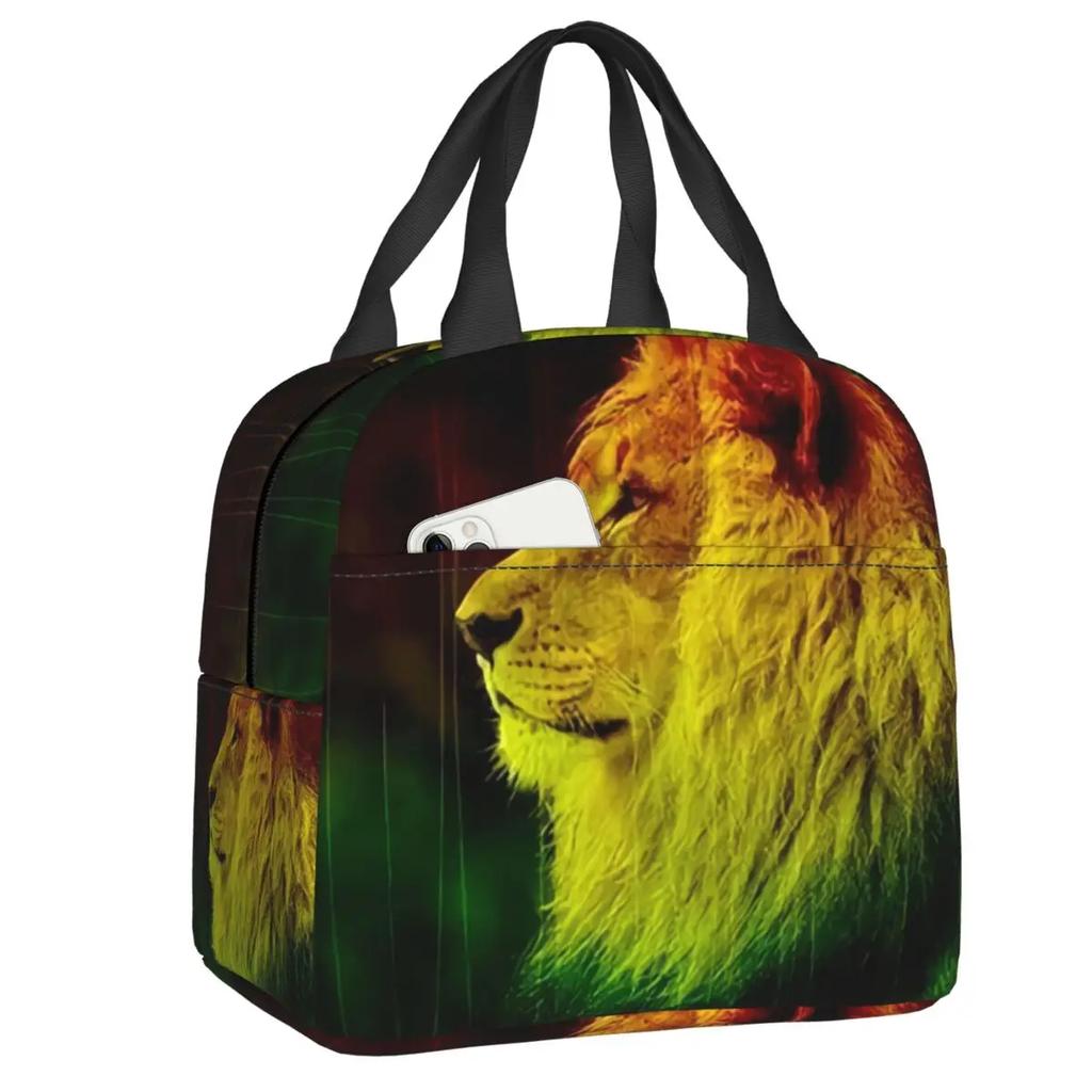 Reggae Music Lion Jamaican Flag Rasta Rastafari Thermal Insulated Lunch Bag Women Resuable Lunch Tote Travel Storage Food Box