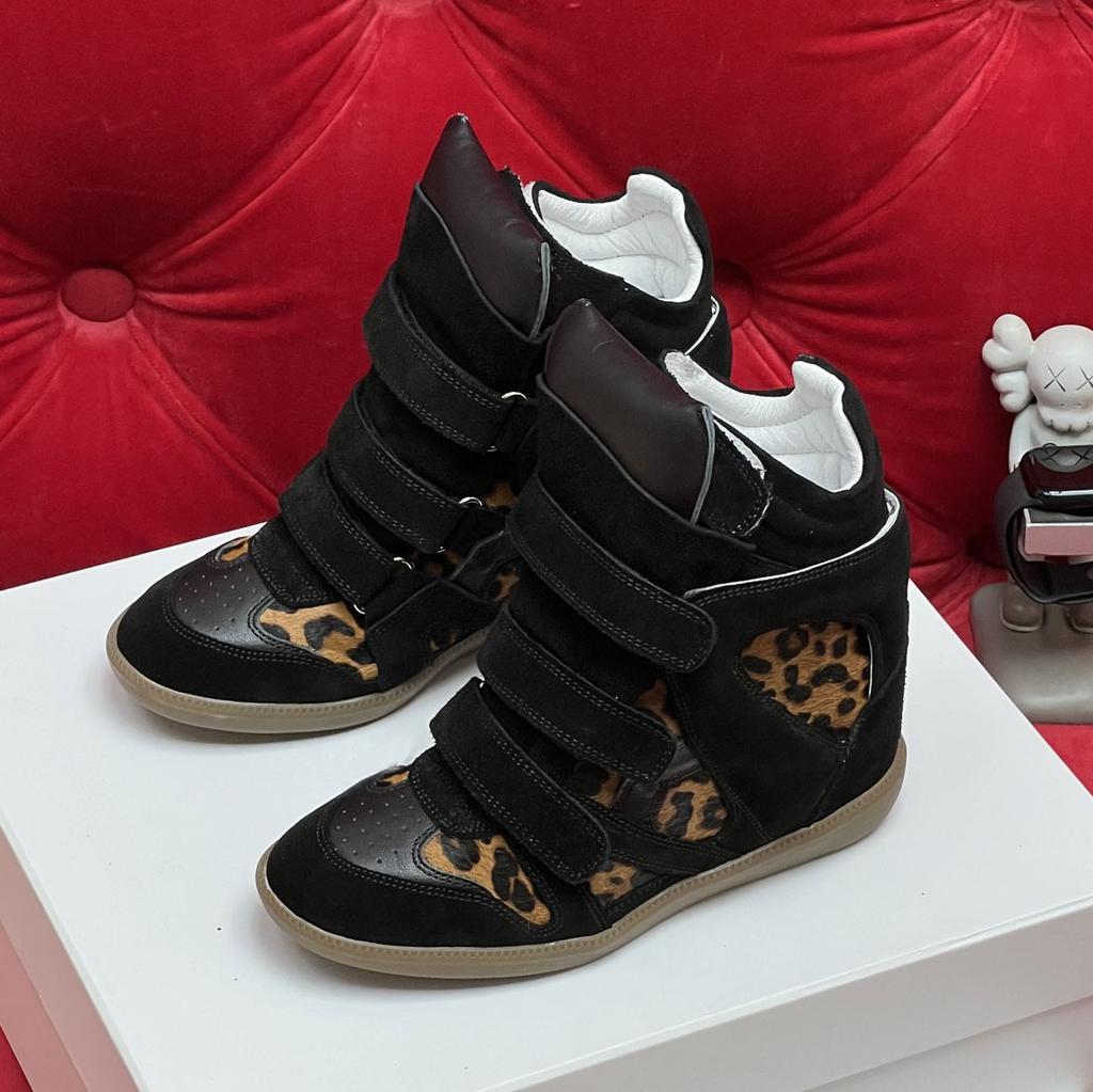 Hidden Inner Height Increase High-Top Women'S Shoes Color Matching Slope Heel Casual Velcro Sneakers Women