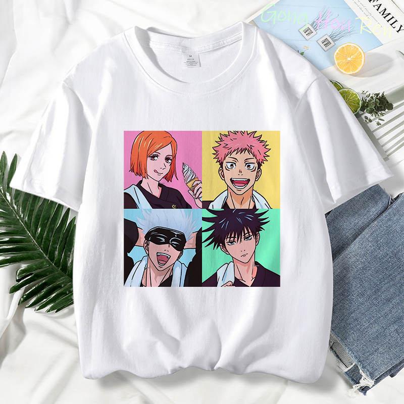 Japonské tričko Manga Jujutsu Kaisen Top Dámské Anime Gojo Satoru Tričko s potiskem Funny Gojo Cat Grafika Tričko Kawaii Neformální topy