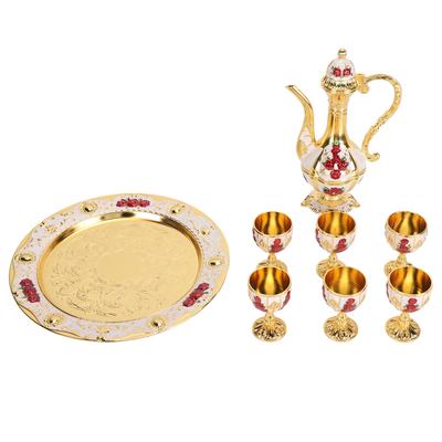Vintage Wine Pot Set European Retro Coffee Pot Tray Kit Exquisite Carving Zinc Alloy Wine Cups for