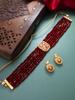 Gold-Plated Maroon Stone-Studded & Beaded Handcrafted Jewellery Set