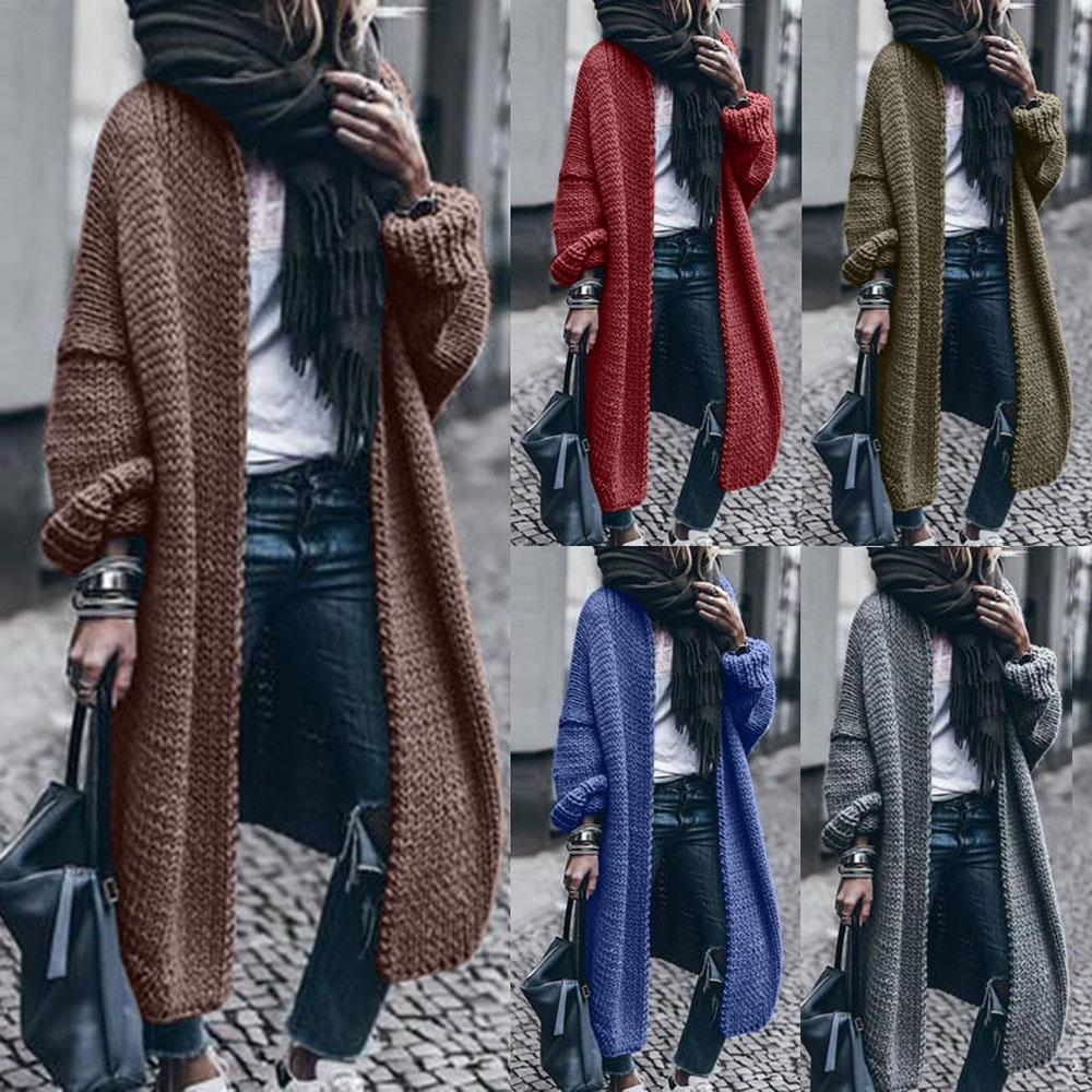 Loose Plain Women Sweater Cardigan Winter Warm Chunky Knitted Jumper Jacket Coat