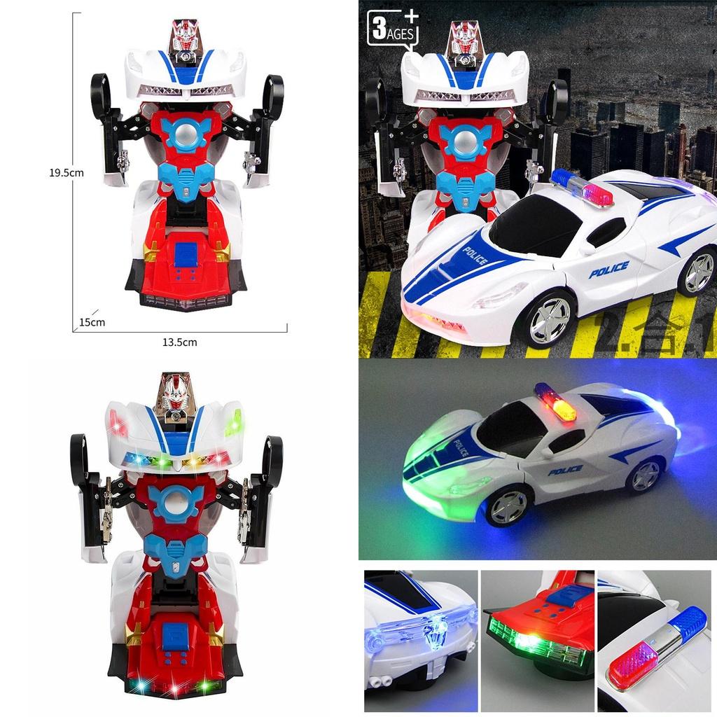 Exciting Deformable Robot Police Car Toy With Flashing Lights And Sounds For Kids