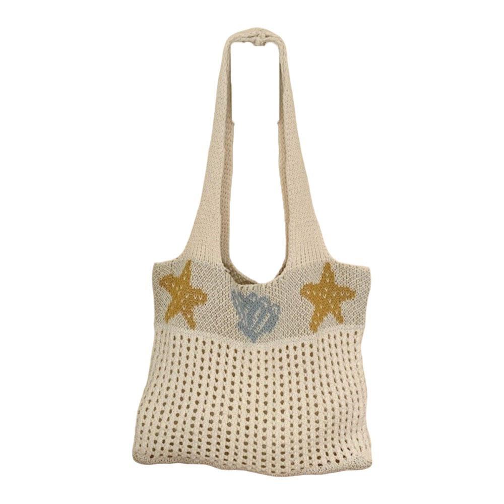 

Woolen Crochet Handbag Shell Hollow Shoulder Bag Sweet Knitted Tote Bag Office