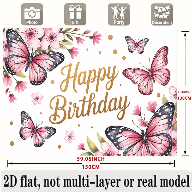 Party Backdrop Floral Butterfly Pink Flat Banners Celebrations Wedding Enthusiasts Photo Booth Background Front Door Decor