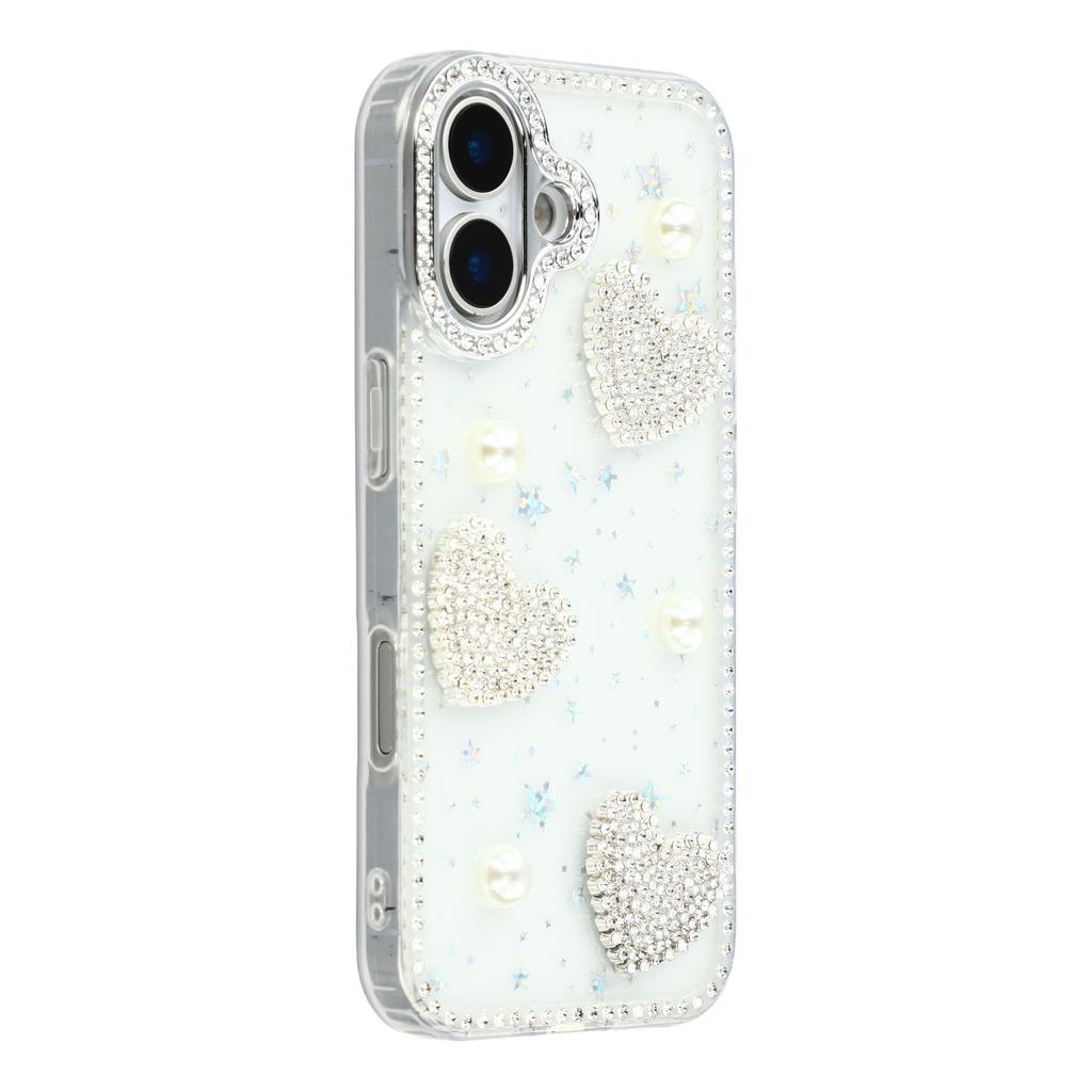 For iPhone 17 Case Rhinestone Edge Pearl Love Decor TPU+PC IMD Phone Cover