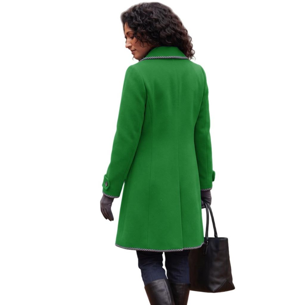 Autumn New Women's Long Wool Trench Coat Color-block Double-breasted European Size Outerwear