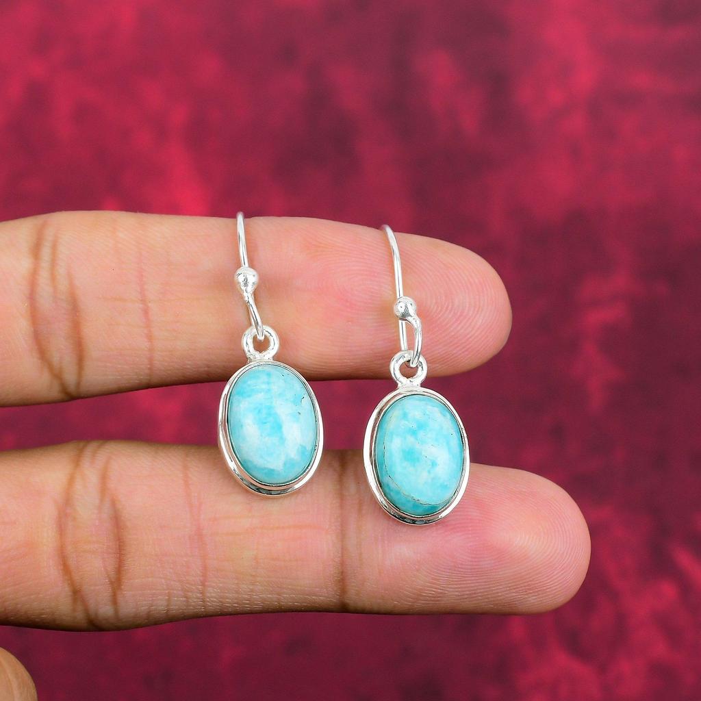 Amazonite Earrings, 925 Solid Sterling Silver Earrings Handmade Gemstone Jewelry, Gifts For Wife Brand New Earrings