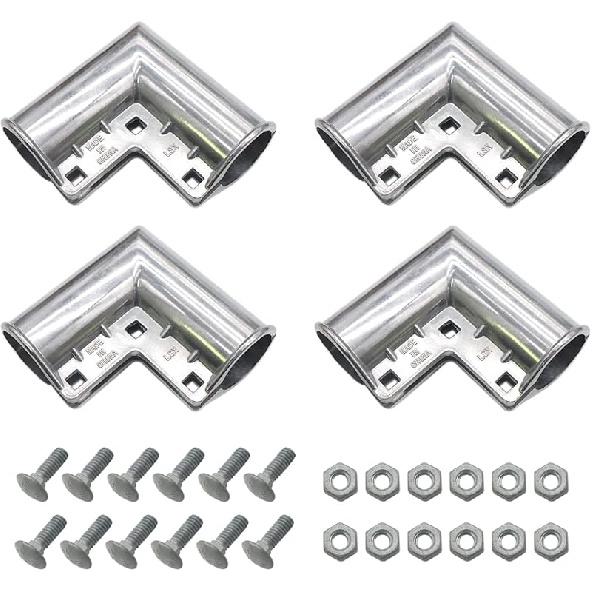 Black 4 Packs Aluminum Chain Link Fence Gate Corners, Gate Elbow with 90 Degree Angle Design for 1-3/8" x 1-3/8" Outdoor Diameter Pipe, Pressed Gate
