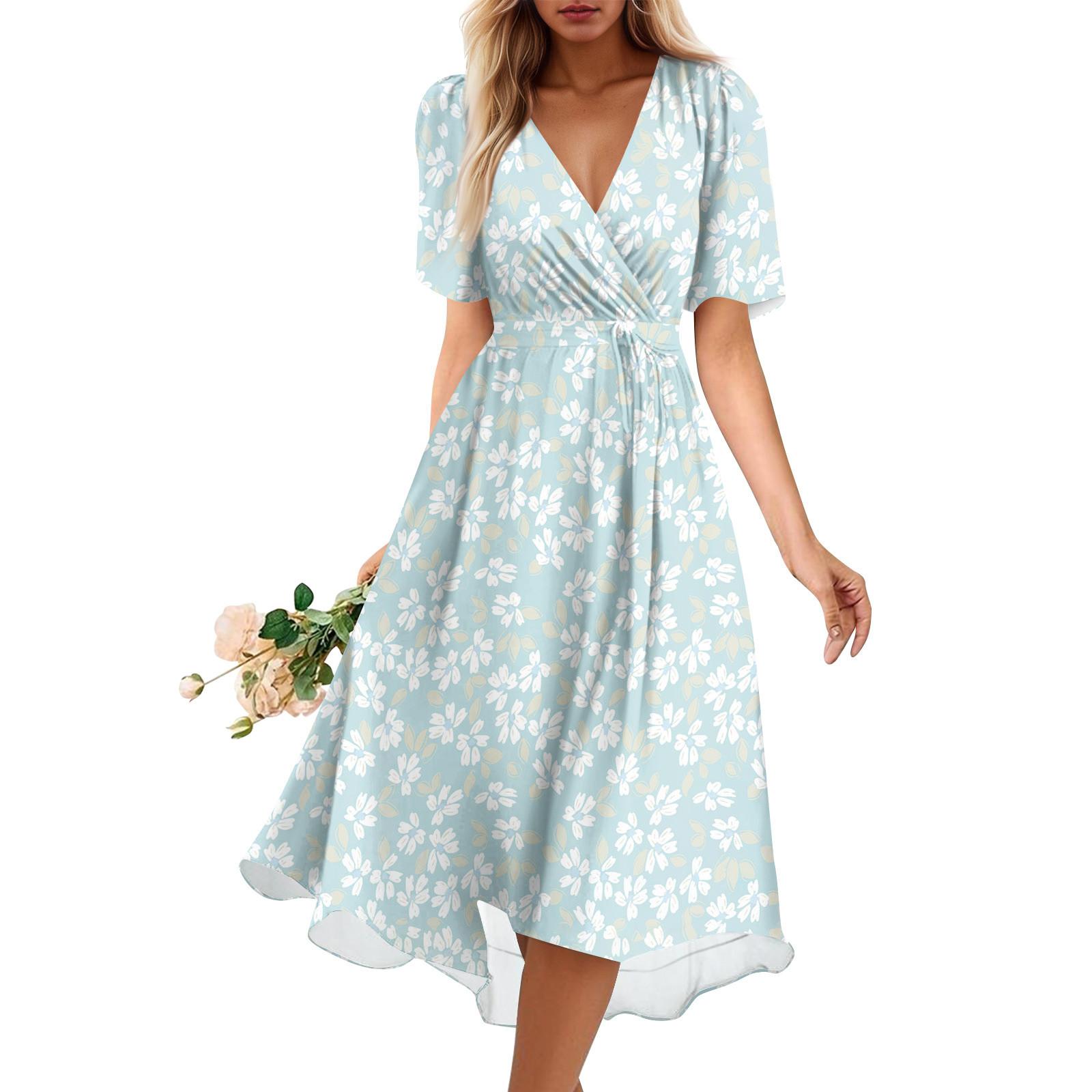 

Женское летнее свободное платье с V-образным вырезом и коротким рукавом, элегантное платье S