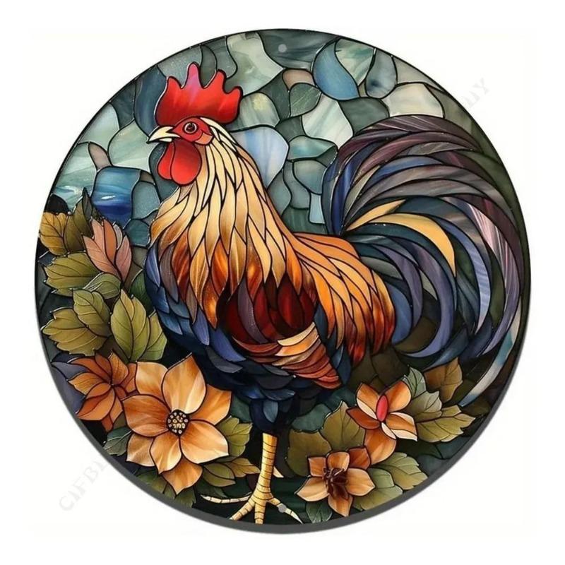 Chicken Coop Round Tin Sign, Farmhouse Style 20x20cm