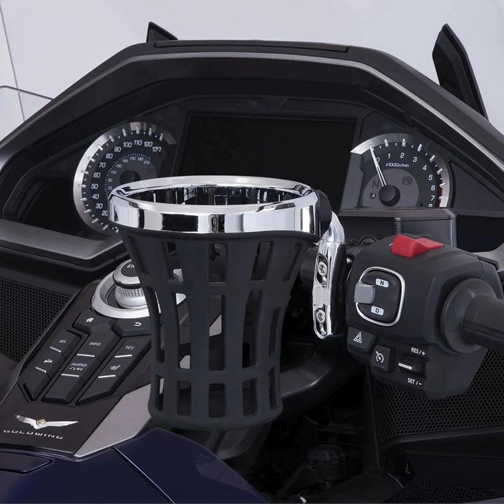 Motorcycle Handlebar Drink Cup Holder Plated And Rubber Chrome/Black Mount For Harley Davidson Passenger Water Bottle Holder With Mesh Basket For