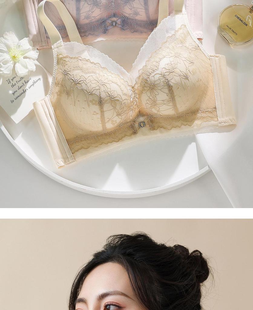 Elegant Cartoon Lace Bra for Women - Small Bust Lift, Side Support, Anti-Sagging, Wire-Free Design