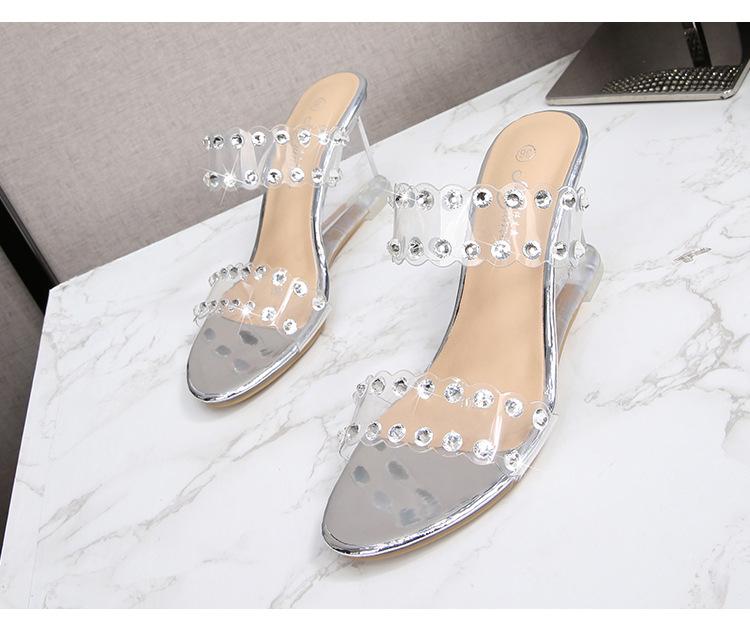 Strass Sandalen Damen Sommer Neue Sexy Kristall Transparente Schuhe mit hohen Absätzen Keilabsatz 1098 Serie 6cm LFD
