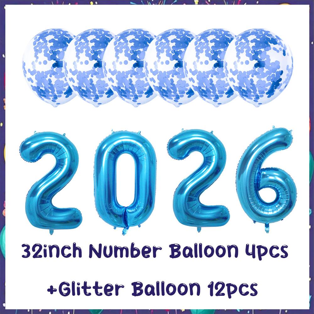 32inch 2026 Foil Balloons Color New Year Party Decorations Anniversary Supplies 12 Inch Glitter Latex Balloons Photo Booth Props